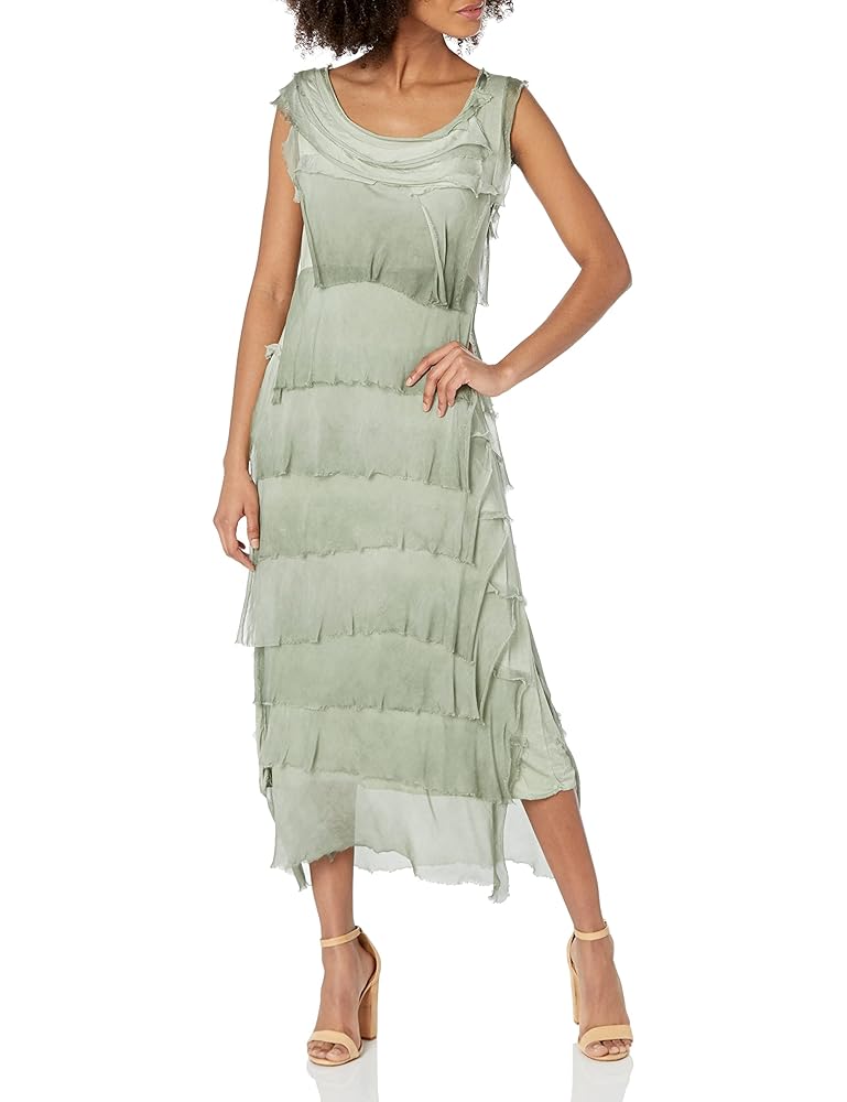 Amazon.com: Women's Frayed Silk Ruffle-Layered Maxi Dress